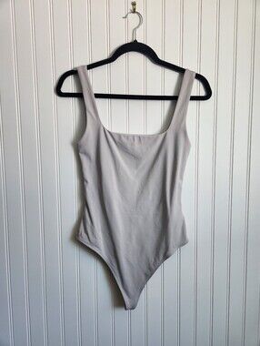 BABATON Light Grey Open Back Square Neck Bodysuit Medium